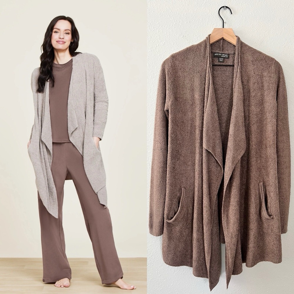 Barefoot Dreams Sweater Womens Brown Cozychic Lite Island Wrap Cardigan XXS XS